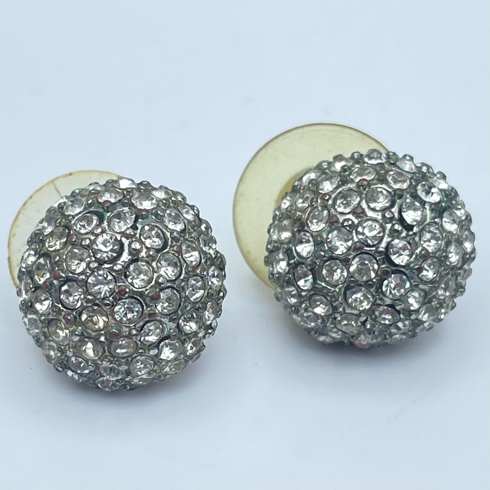 Vintage Y2K Silver Tone Rhinestone Disco Ball Stud Earrings Women's Jewelry Boho
